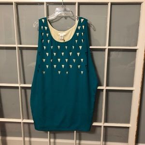 Esley boutique dress, teal and cream